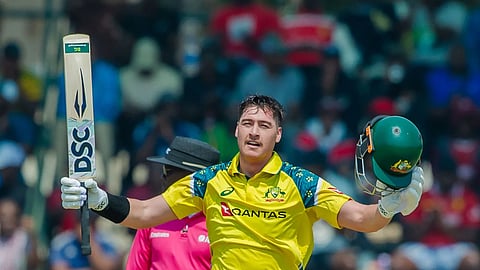 Australia batter Matt Renshaw after completing his century against Zimbabwe.