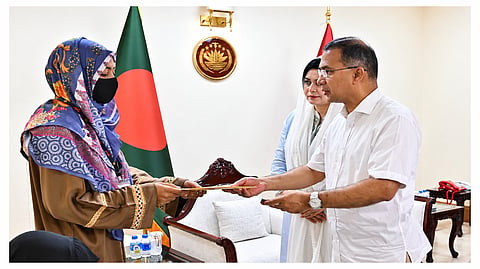 Prime Minister Tarique Rahman was handing over cheque to the family members
