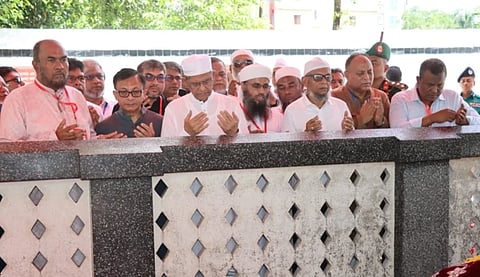 President Mirza Fakhrul Islam Alamgir offers 'Ziarat' at the shrines of Hazrat Shahjalal (RA) and Hazrat Shahparan (RA) soon after arriving in Sylhet as part of his visit.