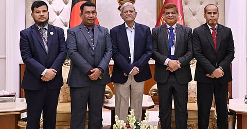 President Mirza Fakhrul Islam Alamgir meets a delegation from Sher-e-Bangla Agricultural University at Bangabhaban in Dhaka on Wednesday.