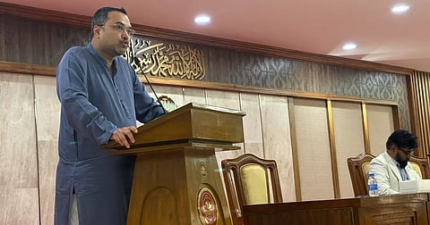 PMO Spokesperson Mahdi Amin speaks at a press conference at Karobi Hall of the Prime Minister’s Office in Dhaka on Wednesday.