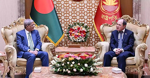 President Mirza Fakhrul Islam Alamgir meets Vietnamese Ambassador to Bangladesh Nguyen Manh Cuong during his farewell courtesy call at Bangabhaban in Dhaka on Thursday.