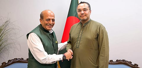 Prime Minister’s Adviser and PMO spokesperson Mahdi Amin meets Indian High Commissioner to Bangladesh Dinesh Trivedi at the Prime Minister’s Office in Tejgaon, Dhaka, on Thursday.