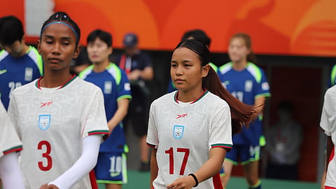 Ritu Porna Chakma (R) returned to the starting XI along with five other changes, but Bangladesh still suffered a 6-0 defeat to South Korea.