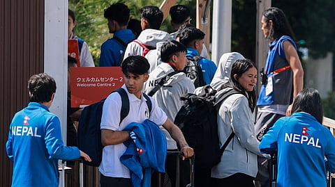Members of Nepal's delegation arrive at the athletes' village ahead of the 2026 Asian Games in Nagoya, Aichi Prefecture.