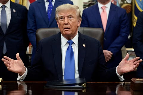 US President Donald Trump speaks during a meeting with travel executives in the Oval Office at the White House in Washington, DC, US, September 2, 2026. 