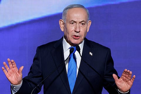 Israeli Prime Minister Benjamin Netanyahu speaks during a toast-raising event hosted by his Likud party, in Tel Aviv, Israel, September 17, 2026.