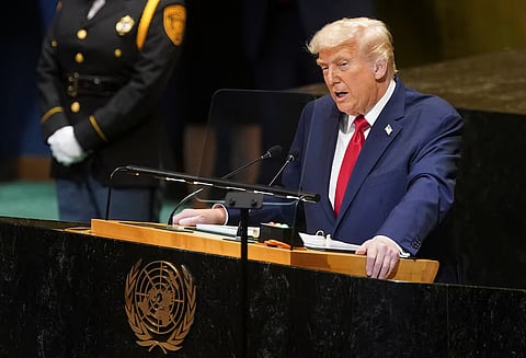 US President Donald Trump addresses the 80th United Nations General Assembly, in New York City, New York, US, September 23, 2025.