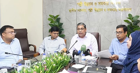 State Minister for Local Government, Rural Development and Cooperatives Mir Shahe Alam speaks at a press conference at the Secretariat in Dhaka on Wednesday.