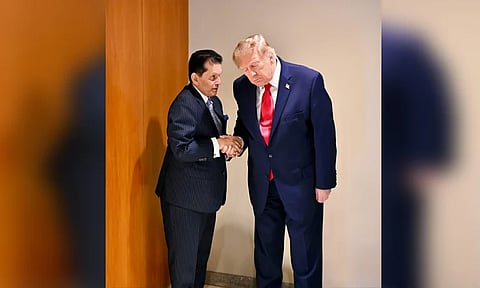 Foreign Minister Dr Khalilur Rahman exchanges greetings with US President Donald Trump of the 81st Session of the UNGA in New York.