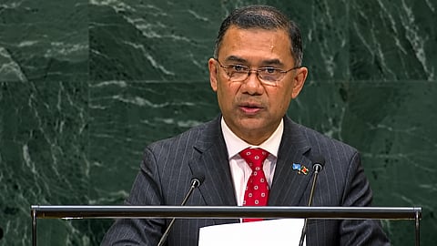 Tarique Rahman during his speech at the UNGA on Thursday 