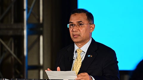 Prime Minister Tarique Rahman speaks at an event during the 81st session of the United Nations General Assembly (UNGA) in New York.