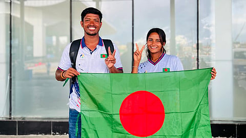 Bangladesh surfers Mohammad Mannan and Fatema Akhter.