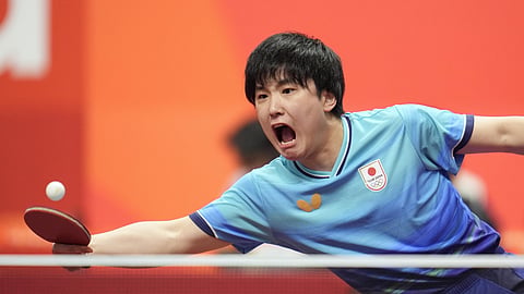 Tomokazu Harimoto beat world No. 1 Wang Chuqin to level the final at 2-2.