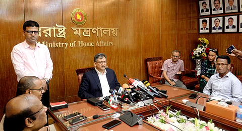 Home Minister Salahuddin Ahmed speaks to reporters at the Secretariat. 