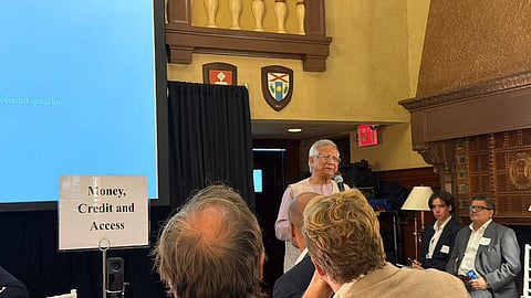 Professor Muhammad Yunus speaks at the Founding Assembly of the Codex Humanitatis at the Yale Club of New York City on September 24.