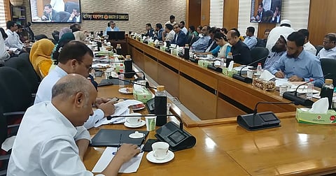 Commerce Secretary Ataur Rahman Khan speaks at a workshop on Bangladesh’s export diversification strategy at the Secretariat in Dhaka on Monday.