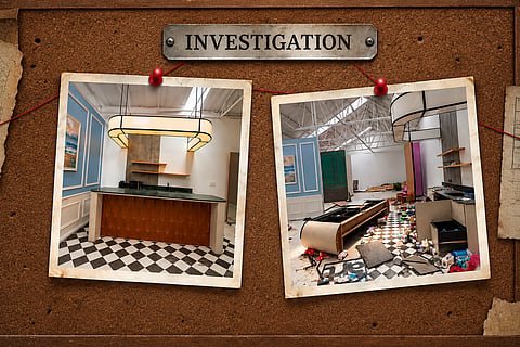 BrownFish studio before (left) and after the attack (right)