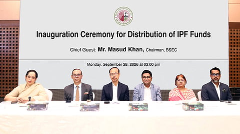 BSEC Chairman Masud Khan speaks at a DSE event in Dhaka on Monday.