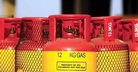 LPG cylinders displayed at a shop.