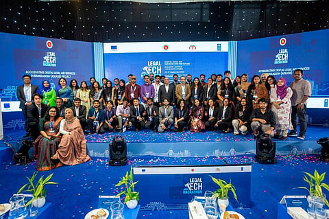 Participants, finalists and partners of the Legal-Tech Hackathon 2026 at the Grand Finale in Dhaka