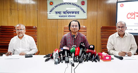 Prime Minister’s Information and Broadcasting Adviser Zahed Ur Rahman speaks at a press briefing