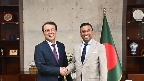 Bangladesh State Minister for Foreign Affairs Humaiun Kobir meets South Korean Ambassador Kim Ji-joon at the Ministry of Foreign Affairs in Dhaka on Tuesday.