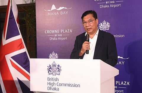 Civil Aviation and Tourism Minister M Rashiduzzaman Millat speaks at a reception hosted by the British High Commission in Dhaka on Tuesday evening.
