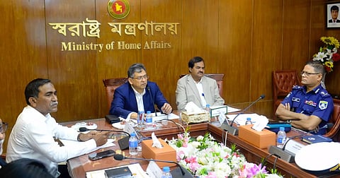 Home Minister Salahuddin Ahmed addresses reporters at the Secretariat on Wednesday.