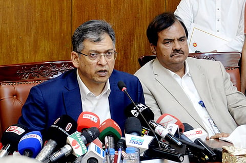 Home Minister Salahuddin Ahmed speaks to reporters after a law-and-order meeting on Durga Puja at the Secretariat in Dhaka on Wednesday.