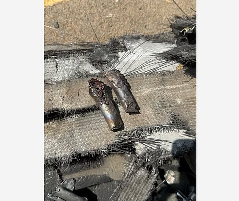Debris from a drone, which Saudi authorities said was launched by the Houthis, in this handout photo taken on September 29, 2026, in Madina, Saudi Arabia, and released on October 1, 2026.