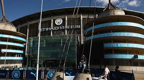 General view of the Etihad Stadium, home of Manchester City football club.