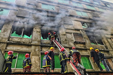 An eight-storey building at Degir Chala in Fakir Market area of Gazipur catches fire