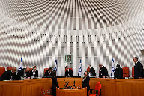 Judges of Israel's Supreme Court hear appeals against the Central Elections Committee's decisions to disqualify Balad chairman Sami Abu Shehadeh, Hadash-Taal MK Ofer Cassif and Arab party lists from running in Israel's upcoming national elections, in Jerusalem, October 1, 2026.