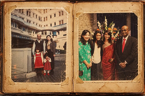 Photo of Akhtaruzzaman Chowdhury Babu with his Japanese wife and two daughters