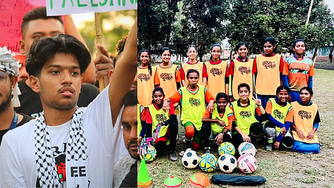 Mahir Sarwar Megh (L), Megher Ishkul Football Academy players.