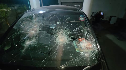 Photo shows the damage on Nasiruddin Patwary's car following the attack. 