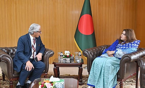 Arif Zaman, Executive Director of the Commonwealth Businesswomen’s Network, meets Shama Obaed Islam, State Minister for Foreign Affairs, at the Ministry of Foreign Affairs on Monday.
