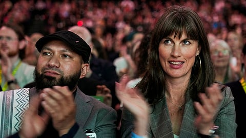 Deputy Leaders of the Green Party Mothin Ali and Rachel Millward attend a Green Party conference in Brighton, Britain, October 2, 2026.