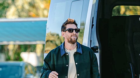 Lionel Messi arrives at the training ground ahead of his final international match for Argentina against Benin on Tuesday. 