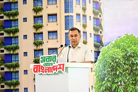 Prime Minister Tarique Rahman speaks at an event marking World Habitat Day 2026 on October 5.