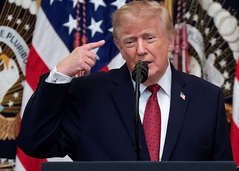 US President Donald Trump speaks as he hosts a Hispanic Heritage Month reception in the East Room at the White House in Washington, D.C., US, September 30, 2026. 