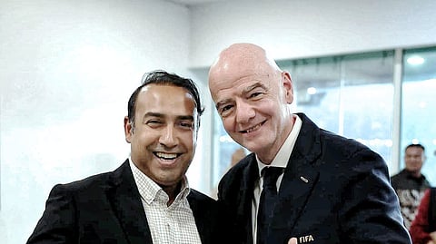 Bangladesh Football Federation (BFF) president Tabith Awal with FIFA president Gianni Infantino. 