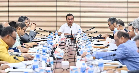 Prime Minister and ECNEC Chairperson Tarique Rahman presides over the ECNEC meeting at the Secretariat on Wednesday.