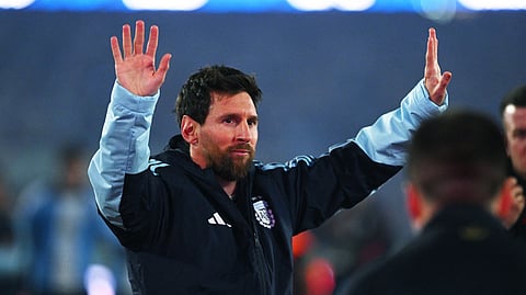 Argentina's Lionel Messi acknowledges fans following his final international match.