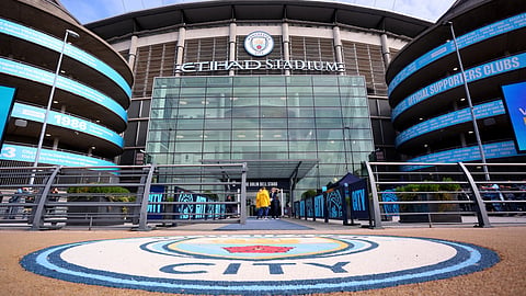 General view outside of Manchester City's Etihad stadium. 