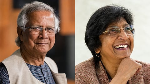 Professor Yunus congratulates Navi Pillay on her Nobel Peace Prize