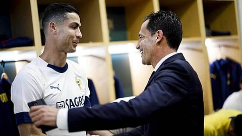 Cristiano Ronaldo and Federacao Portuguesa de Futebol (FPF) president Pedro Proenca.