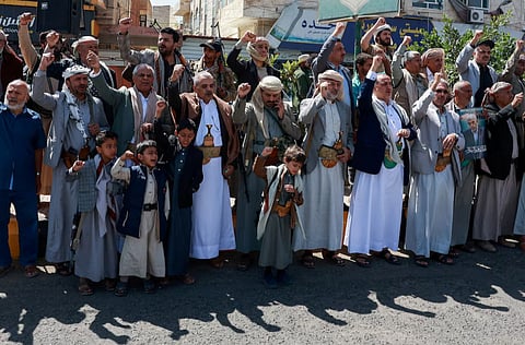 Houthi supporters gather in solidarity with the movement as fighting escalates across several fronts, in Sanaa, Yemen, October 7, 2026.