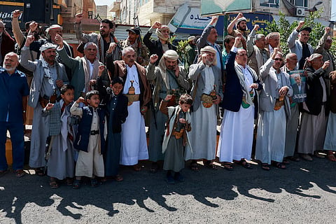 Houthi supporters gather in solidarity with the movement as fighting escalates across several fronts, in Sanaa, Yemen, October 7, 2026